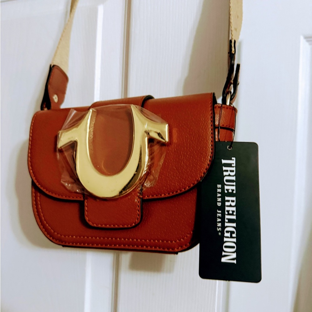 True Religion Brown Crossbody Bag with Gold Detail